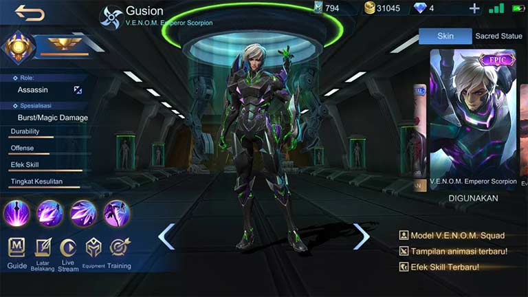 Gusion 1 Hero Mobile Legends Dengan Skin Terbanyak