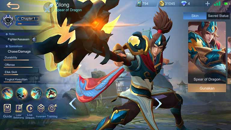 Zilong Hero Mobile Legends Dengan Skin Terbanyak